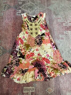 Forbidden floral beaded embroidered sleeveless ALine boho mini dress med